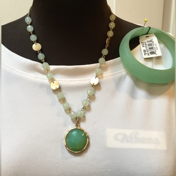 Cookie Lee & Vivi Sea Foam Green Gold Tone Necklace and Lucite Bangle Set NWT - Picture 1 of 12